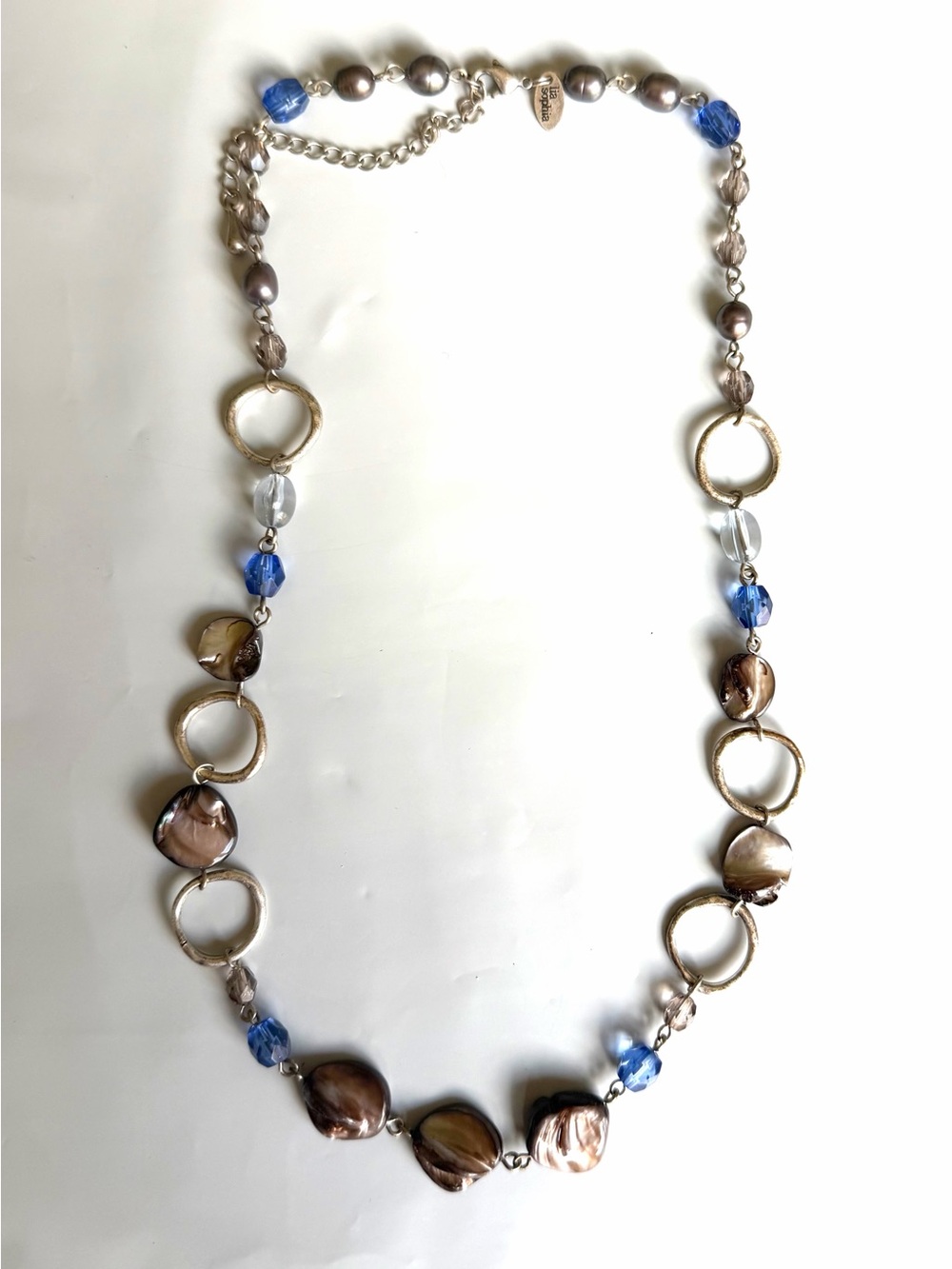 Lia Sophia Blue and Brown Pearl-Link Long Necklace